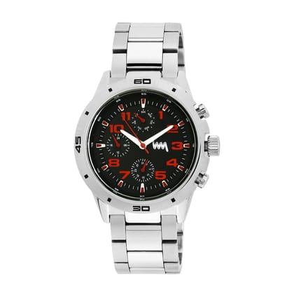 Men Multifunctional Silver Case, Black & Red Dial with Silver Stainless Steel Bracelet Watch LWM010002M-Lawman Men's Multifunctional Silver Case, Black & Red Dial with Silver Stainless Steel Bracelet Watch LWM010002M