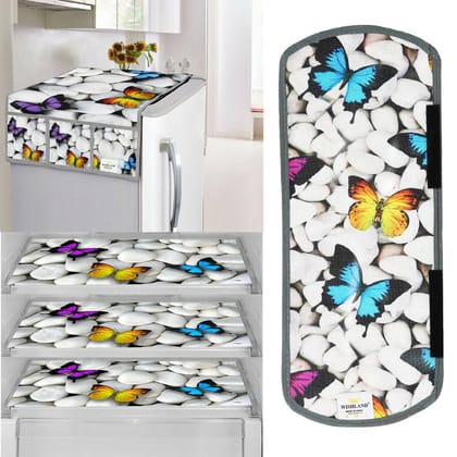 WISHLAND 1 Pc Fridge Cover for Top with 6 Pockets + 1 Handle Cover + 3 Fridge Mats( Fridge Cover Combo Set of 5 Pcs)