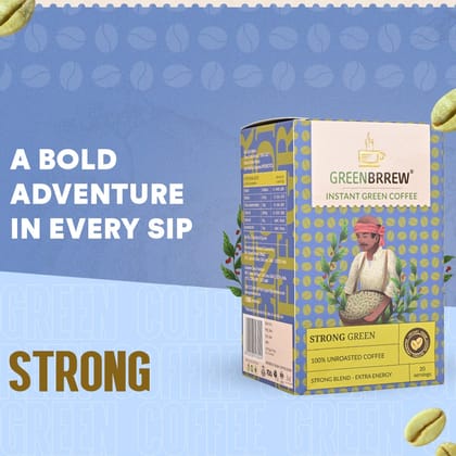 Strong Green | 100 % Unroasted Coffee | Strong Blend | Extra Energy | 20 Servings | 60g-Strong