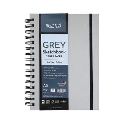 Brustro Grey Sketchbook Toned Paper 120 GSM Perfect for Graphite, Charcoal, Pastels, and Ink-A5