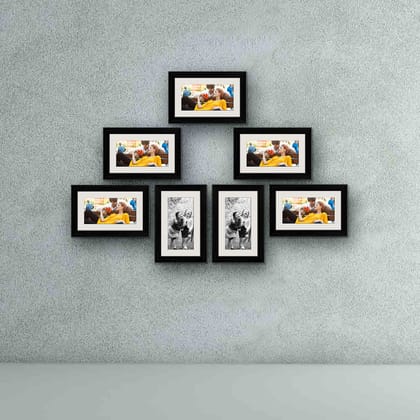 Wall Photo Frame D23 Wall Photo Frame-Black Frame / Set of 7 Units With Mat | 6x10inch