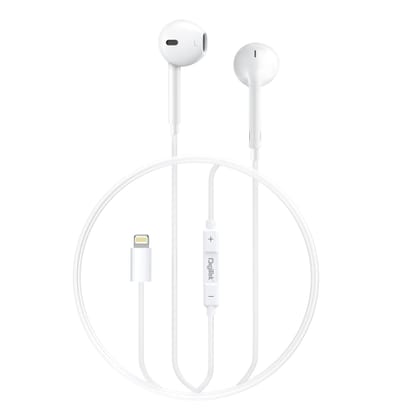 Digitek (DE-044 LTC) in-Ear Lightning jack, Wired Stereo Earphone with Mic, Premium Sound Quality with Noise Cancelling Earphones (White)