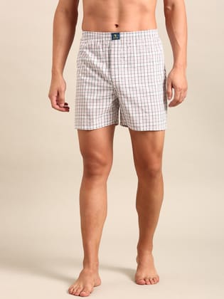 White Checked Cotton Boxer-M