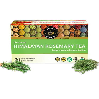 TEACURRY Himalayan Rosemary Tea (1 Month Pack, 30 Tea Bags)- Helps with Blood Sugar, Brain & Eye Health