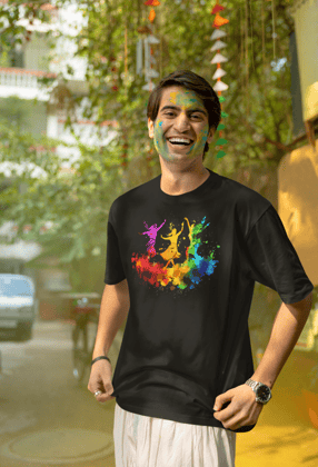Celebrate Holi  with Holi special Men's oversized T-shirt| Storeily-XS / Black