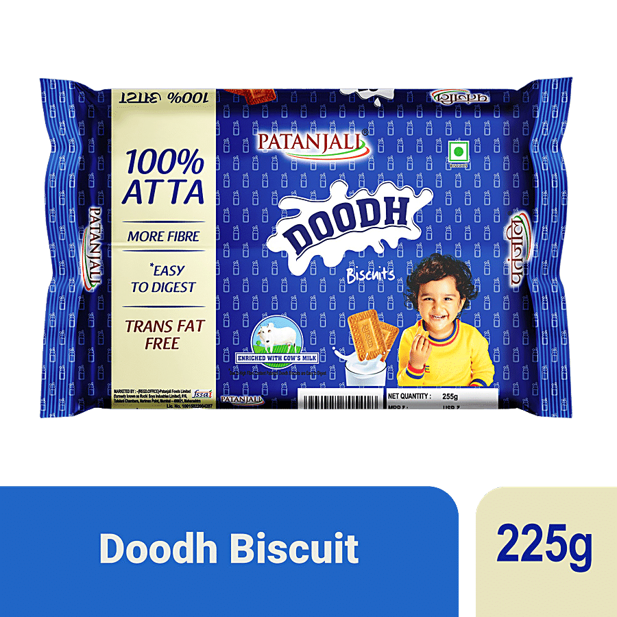 Patanjali Doodh Biscuit - Made From Milk & Atta, 255 g Pouch