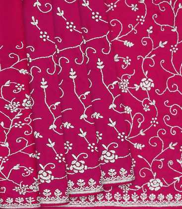 Pink Pure Crepe Embroidered Saree With Vine Motifs-Pink-Pink