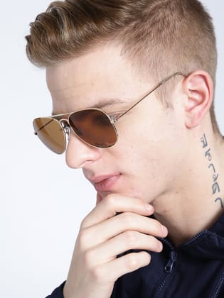MTV Aviator Brown Men Golden Full-frame Metal Solid UV 400 Protection Sunglass-MTV-123-C10