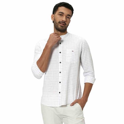 Mufti White Check Slub Shirt