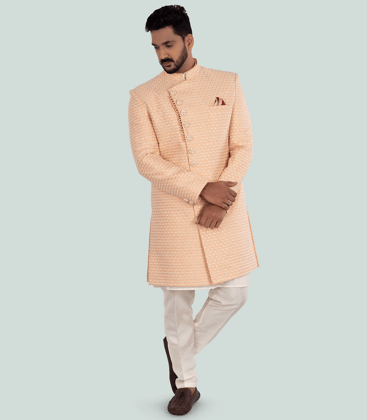 Peach Indo Western Set-Peach-42-42 / Peach