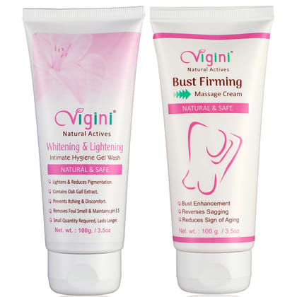 Vigini Vaginal Whitening Lightening Intimate Feminine Hygiene Gel Wash & Bust Firming Breast Enlargement Tightening & Lifting Growth Increase Size Cream-200ml