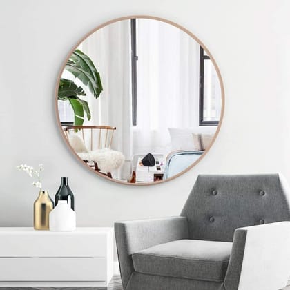 RoseGold Round Mirror in Steel Frame-RoseGold Round Mirror-18"