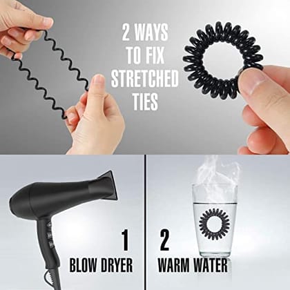 Aliza Spiral Hair Ties, 8 pieces of Seamless Elastic Hair Ties No Crease Hair Coil Set Hair Ring Phone Cord Traceless Elastic Hair Ties Ponytail Holder Rubber Bands for Women (Black)