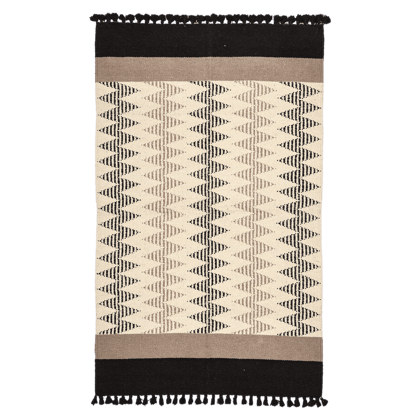 Handwoven Jawaja Durrie/Durry |Rug| Woolen Mat— Black and Ivory Colour— Zig-Zag Pattern