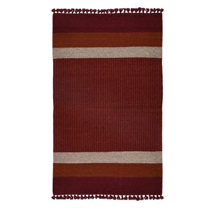 Handwoven Jawaja Durrie/Durry |Rug| Woolen Mat—Red Colour—Stripe Pattern