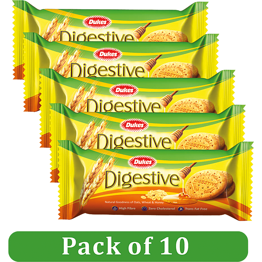 Dukes Digestive Biscuit With Oats, Wheat & Honey - Rich In Fibre, Zero Cholesterol, 100 g (Pack of 10)