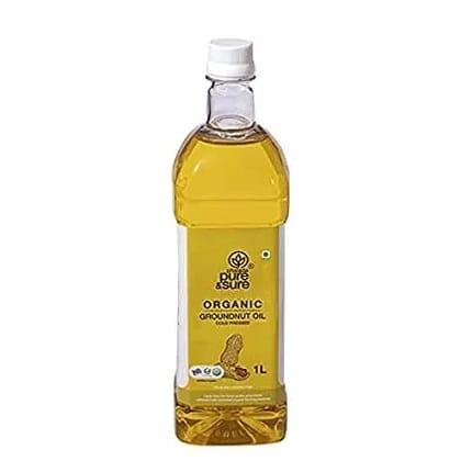 Pure & Sure Organic Groundnut Oil | Healthy Groundnut Oil for Cooking | No Trans Fats, Groundnut Oil 1 Litre