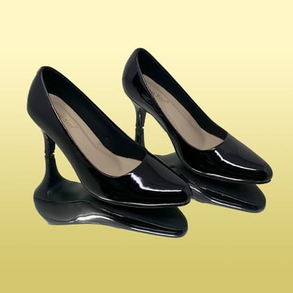 Glossy Black Heels-Black / 36