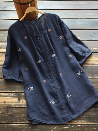 Navy blue long top-tunic with embroidery work for women-S