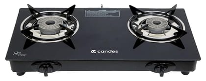 Candes Glass Gas Stove, 2 Burners, Die Cast Alloy Tornado Burner, 6mm Toughened Glass, Nylon Knob, LPG, ISI Certified, 1 Yr Warranty, Black-Candes Glass Automatic Gas Stove 2 Burners With Premium