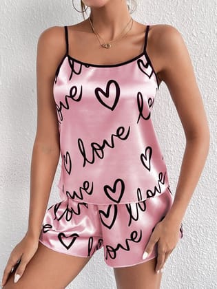 Love Heart Satin Pajama Set / Sleep dress-S