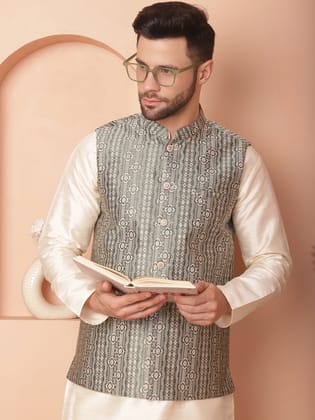 Men's Woven Design Nehru Jacket-S