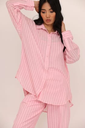 Stripe Boxy Shirt (Pink)-XS