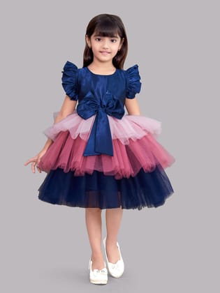 Navy Layered Party  Frock-11-12 Y / Navy Blue