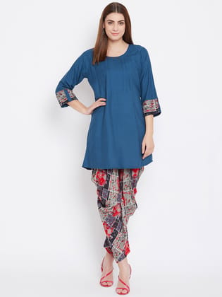 Indigo kurti With box Print Dhoti-s