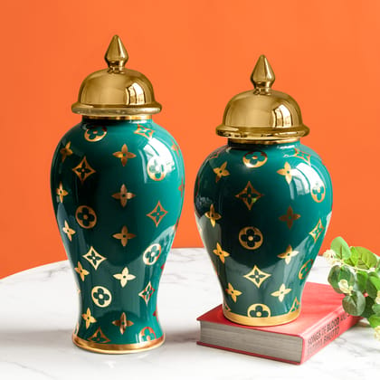 Charming Celestial Decorative Ceramic Vase - Pair-Big : Height - 16 Inches & Width - 8 Inches and Small : Height - 13 Inches & Width - 8 Inches / Ceramic / Available