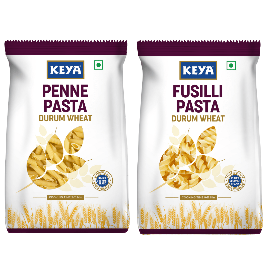 Keya No Maida 100% Durum Wheat Pasta Combo, Fusilli Pasta 400gm, Elbow Pasta 400gm, Pack 2