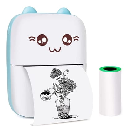 KX1 Mini Bluetooth Portable Printer | For Kids Fun projects - Unleash their Creativity-Blue / Printer + 3 Color Sticker Rolls