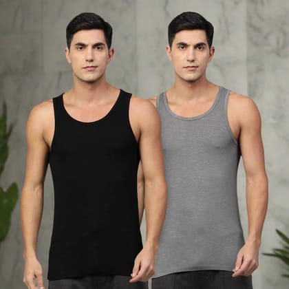 Bamboo Vest for Men - Pack of 2-Small - 84 cm | 33 in / Black | Dark Grey