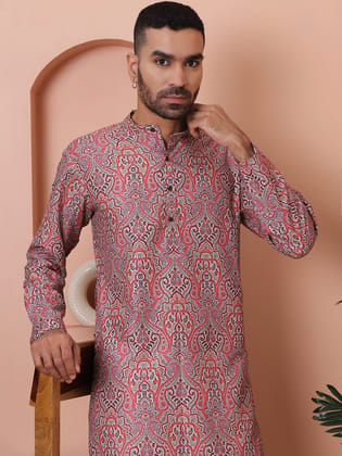 Men Printed Cotton Kurta Pyjama Set-M