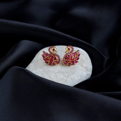 Red Gold Plated Cultural AD Studs-Red / Gold Plated / Free Size