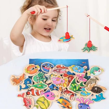 15 Pcs Wooden Fish Educational Toys, Animal Games Learning Games Magnetic Toy