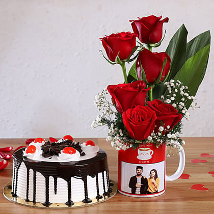 Black Forest Cake N Red Roses Personalised Combo