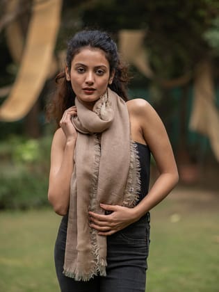 Layered Wool Stole : Khaki-22x72 IN