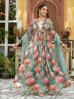 Crepe Gown And Dupatta Set-S