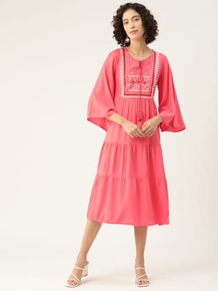 Shivi Peach Embroidred Dress-S