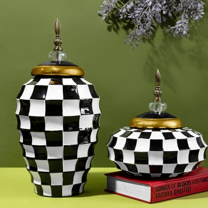 Majesty and Magnificence Decorative Ceramic Vase And Showpiece - Pair-Big : Height - 17 Inches & Width - 8 Inches and Small : Height - 10 Inches & Width - 5 Inches / Ceramic / Available