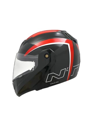 TVS Ntorq Full Face, Flip Up Helmet with ABS Shell, ISI Certified, Scratch and UV Resistant Visor, Red-Black -L