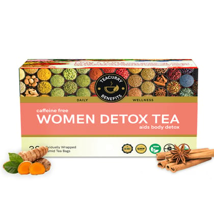 TEACURRY Women Detox Tea (1 Month Pack, 30 Tea Bags) - Helps with Weight Loss, Liver Detox and Intestinal Health