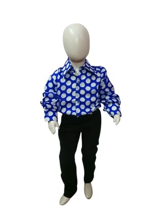 Blue Polka Dots Shirt & Black Pant | Retro Theme Kids Fancy Dress Costume-Rent / 2-3 years