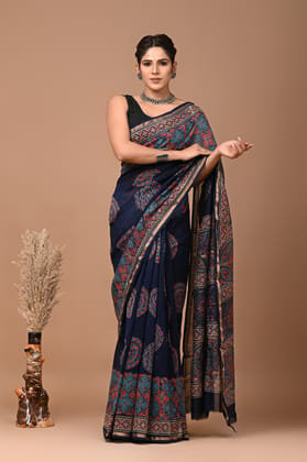 JAIPUR HANDBLOCK PRINT Exclusive collection of handblock printed pure chanderi silk sarees with blouse piece.