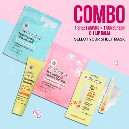 POPxo Glow Goals Illuminating Sunscreen SPF 30 PA+++ 30g + Popxo SPF Lip Balm + 1 Popxo Sheet Mask