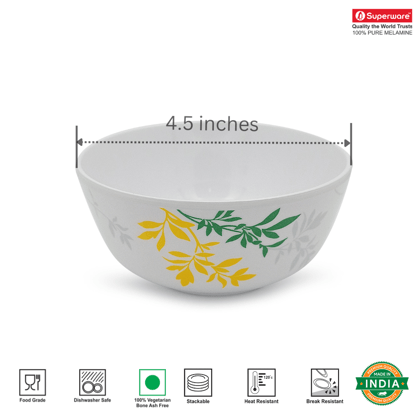 SUPERWARE | Pure melamine | Soup Bowl Set - COUNTRY LEAF (4.5") | 6 Nos. | Stain Free, Glazed Finish-4.5 inches | Soup Bowl