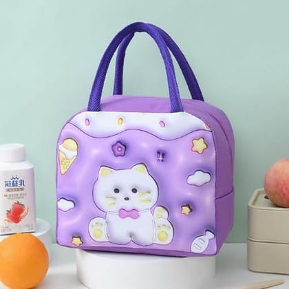 Reusable Polyester Lunch Bag for Kids (Purple Kitten)