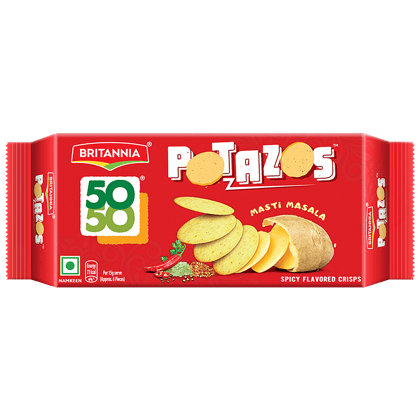 Britannia 50-50 Potazos - Spicy Flavoured Crips, Masti Masala, 24 g Pouch