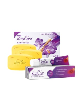 Kozicare 3 Skin Whitening Soap with Saffron, Kojic Acid, Tan Removal, Face Moisturizer, TFM Grade 1 Bathing Soaps Combo-Kozicare 3 Skin Whitening Soap with Saffron & Kojic Acid Cream | Body Tan R